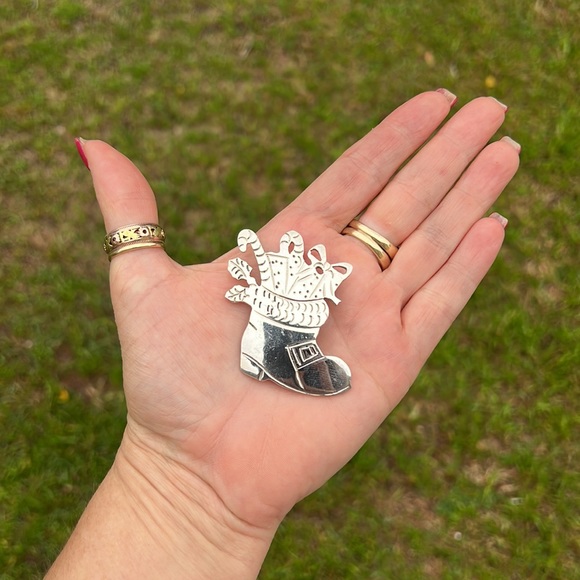 Vintage Sterling Silver Taxco Christmas Stocking or Boot Brooch